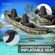 SereneLife 2-Person Inflatable Kayak with Aluminum Paddles & Pump � Portable, Lightweight Kayak for Adults with Adjustable Seats, Puncture-Resistant PVC, 660lb Capacity, Repair Kit & Carry Bag � Camo