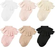 [Jansun] 6 Pairs Toddler Girls Ruffle Socks Toddler Lace Sock Baby Girl Lace Ruffle Socks Cotton Socks