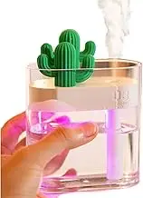 Daseeme Transparent Cactus Humidifier 7 Colors LED Night Air Humidifier Portable Desk 160mL Quiet USB Cool Mist Humidifier for Home Travel Office Bedroom