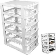 BESTYASH Multifunctional Five Layer Plastic Drawer Storage Organizer Transparent White for Space Storage Neat and Orderly Desktop Efficiently Sort and Access