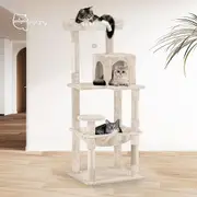 Petzly Cat Tree Tower Scratching Post Scratcher Condo House Bed 142cm Beige