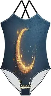 [RPLIFE] Ramadan Crescent Gold Girls Swimming Suits 3-10T Girls Athletic Swimsuit, Beach Swimwear