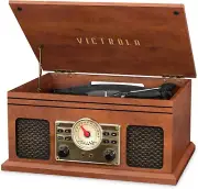 VTA-250B-MAH 4-In-1 Nostalgic Bluetooth Record Player with 3-Speed Turntable FM