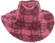 [DEARMAMY] Fashionable Pink Cowgirl Hat Pink Hat Wide Brim Beach Fishing Hat Cowboy Star Pattern Bucket Hat Fisherman Hat for Outdoor Hiking Camping