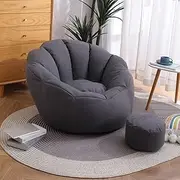 Bean Bag Lazy Sofa Cover Petal-Shaped Bean Bag Covers (No Filler) Washable Soft Cotton Linen Large Beanbag with Lining Cover Plush Toys Storage,Dark Gray