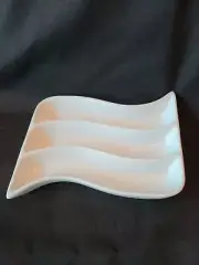 BIA CORDON BLEU Divided Appetizer White Ceramic Stoneware OLIVE DISH 7.25" X 5"