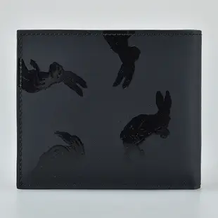 PAUL SMITH 金字LOGO兔子花紋設計牛皮8卡對折短夾(黑)
