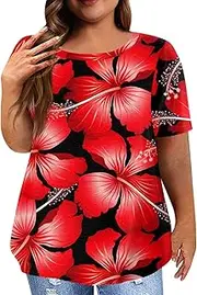 [Generic] Plus Size T Shirts Short Sleeve Shirts O Neck Tunic Print Summer Tees Blouse Long Sleeve Tee Shirts for Women