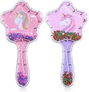 2 Pack Girls Hair Brush Set, Toddler Hair Brush, Cartoon Unicorn Sequin Airbag Comb, Tangle Tamer Hair Brush Set Suitable for Curly Straight Long and Short Hair of Children and Girls (Pink, Purple)