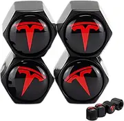 TACTILIAN Red Aluminum Tire Valve Stem Caps for Tesla Model 3, S, X, Y | Leakproof Tire Valve Caps with Rubber O-Rings, Compatible with Tesla Car Accessories, 4 Pack
