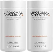Liposomal Vitamin C 1500mg with Zinc, Elderberry, Citrus Bioflavonoids Grapefruit, Lemon, Orange Powder, Quercetin & Rose Hips Fruit – Vegan Supplement - Non-GMO, Vegan Pills - 2 Pack