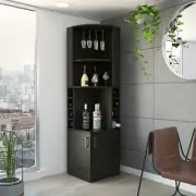 Corner Bar Cabinet Storage Wood Stemware Wine Rack Space Saver Black New