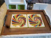 Gail Pittman Tile Pottery serving Tray dipping bowls Ergon Tango Swirl new