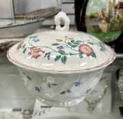 Churchill England Briar Rose Round Covered Veg. Bowl Pink Purple Yellow Flowers