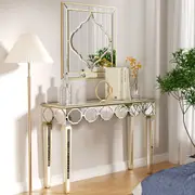 Fin Sleek Extra Long Mirrored Console Table For Entryway Living Room 4 Elegant Legs