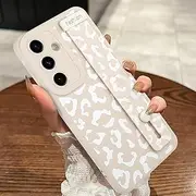 [MOWIME] Compatible with Samsung Galaxy A35 5G Case with Strap Wrist, Cheetah Print Shockproof Soft TPU Protective Case for Women Girls, Slim Anti Scratch Case for Galaxy A35 5G 6.6 Inch, White