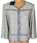 NWT ST. JOHN Knits Grenada Tweed & Fringe Trim Topper Jacket Blazer sz 14 $1695