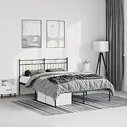 Bed Furniture Metal Bed Frame Without Mattress with Headboard Black 150x200 cm