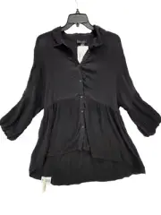 Sanctuary Women Black Long Sleeve Top Front Buttons M220