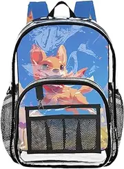 [Yoogain] Customizable Chibi-style Cartoon Cute Brown Dog Clear Backpack For School Clear Book Bag For Girls See Through PVC, Chibi-style Cartoon Cute Brown Dog, 1 size