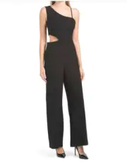 Womens Nicole Miller Black One Shoulder Side Cut Out Jumpsuit Size 10