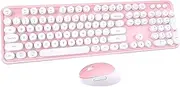 Youker Wireless Keyboard and Mouse Combo, 2.4GHz USB Wireless Connection Retro Keyboard with Numeric Keypad and Optical Mice Set, Colorful Keyboard with Stylish Round Keys Windows XP/7/8/10/11/MacOS