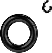 [BodyAce] Black Hinged Segment Clicker PA Rings, 2G 4G 6G 8G 10G 12G Large BCR Rings Barbells, Surgical Steel Septum Nose Ring Black Ear Gauge Earrings Hoops