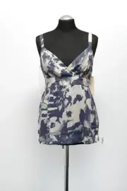 OUI Damen Trägershirt Top 38 blau gemustert V-Ausschnitt ärmellos Leinen Neu
