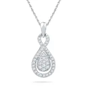 14k White Gold Round Diamond Teardrop Cluster Pendant 1/3 Cttw
