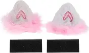 X AUTOHAUX Motorcycle Helmet Accessories Decoration Heart Cat Ears with Pink Fluff for Motorcycle Bicycle Skiing Helmets White Plush Stickers 1 Set