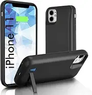 SlaBao Battery Case for iPhone 11, 6000mAh Portable Charging Case with Kickstand, Carplay Supported Rechargeable Battery Pack for Apple 11 Backup Charger Case,6.1 inch Black