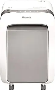 Fellowes 15 Sheet Paper Shredder for Office Use - 100% Jam Proof Micro Cut Shredder - LX211 Shreds for 20 Minutes - Powershred Office Shredder with Large 23 Litre Pull-Out Bin - DIN Level P5 - White