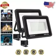 2-Pack 100W Outdoor LED Flood Lights - 6500K Security Work Light with Anti-Glare