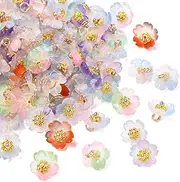 [KitBeads] 100Pcs Random Luminous Flower Charms Resin Cherry Floral Charms Glow in the Dark Cherry Blossom Charms for Bracelets Jewellery Making Crafts Bulk, Acrylic, No Gemstone