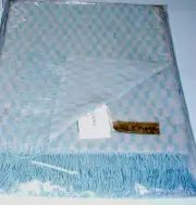 Sferra Palmilla Aqua Throw Blanket Linen/Wool Checkered Weave Fringed 59x71" New