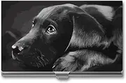 [VFMKT] Slim Metal Business Card Holder Portable Business Card Case Pocket Name Card Holder Black Labrador Puppy Wallet for Men Women Office Travel