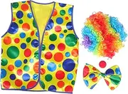 FRCOLOR 1 Set Cosplay Clown Costume Set Rainbow Wig Bow Tie Vest for Parties and Performances Comfortable Skin Friendly Design