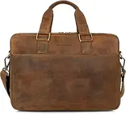 [Marc Peter] Sydney Teacher Bag Men's Leather Briefcase Laptop Bag Office Bag Business Bag Large XXL Shoulder Bag Bräun