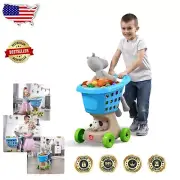 Blue Mini Shopping Cart for Kids - Develops Motor Skills & Encourages Role Play