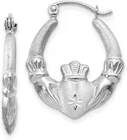 [JewelryWeb] 14k White Gold Textured Post Satin and Sparkle Cut Irish Claddagh Celtic Trinity Knot Hoop Earrings 21x2mm Wide-Hoop Earring for Women