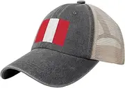 [Generic] Flag of Peru Cowboy Mesh Baseball Cap for Peruvian Man Woman Outdoor Adjustable Denim Hat