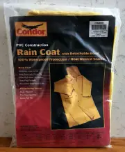 Condor PVC Rain Coat, Snap Front, Pockets, Detachable Hood, Corduroy Collar NEW