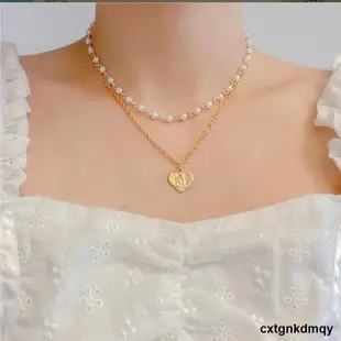 Vintage baroque pearl Love Pendant Necklace clavicle chain