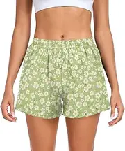 [FRODOTGV] Blooming Flower Green Women's Athletic Shorts Ouick Dry Lounge Shorts for Gym Lounge Beach Home Outdoor S