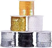 PH PandaHall 6mm (1/4 Inch) 6 Rolls 6 Color Spangle Flat Sequins Trim Paillette Spool String for Dress Embellish Headband(5m/ roll, Dark Series)
