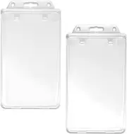 OzEssence 2 Pcs Hard Shell Permanent Locking ID Card Holder, Hard Plastic Case ID Badge Holder, Transparent Waterproof Dustproof Shell Suitable for Office Worker Student Teacher Doctor