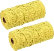 sourcing map 2 Pcs Cotton Rope 4 Strand Twisted Braided Rope Cord, Yellow 100m/109 Yard 3mm Dia for Wall Hanging, Plant Hanger, Knitting, Macrame Knotting