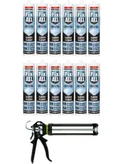 Soudal Fix All Adhesive Sealant Solvent Free Crystal Clear 290ml 12 Pack + Gun K