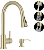 APPASO Gold Kitchen Faucet with Soap Dispenser, Brushed Gold Kitchen Faucet