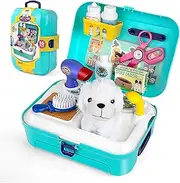 Veterinarian Toy, Veterinary Case Dog Doctor Case Children Role Play Plush Dogs Animal Care Dog Salon Feeding Toy Backpack Learning Gifts Gift Girls Boys 3 4 5 6 Years